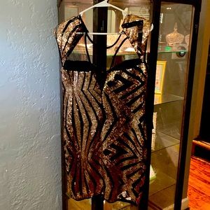 A beautiful night, cocktail, dress, sequence, gold, and black